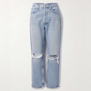 Agolde Riley (Long) 90’s Relaxed Straight Leg Jeans Light Blue Distressed 29